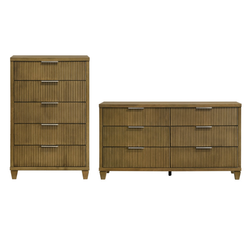 Aurelin Mid-Century Modern 2 Pieces Bedroom Set, Antique Oak