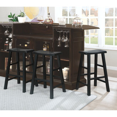 Messer Heavy-Duty Solid Hardwood Saddle Seat Kitchen Bar Stool & Counter Stool, 29", Black (Set of 3)