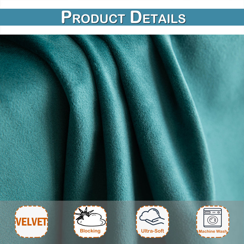 Lauier Velvet Blackout Curtain Pair, 52" W x 96" L, Dark Green