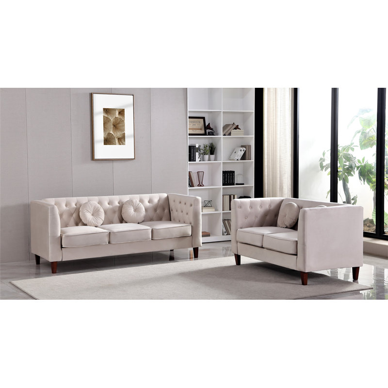 Ensemble de salon 2 pièces Dobbie, Velours beige