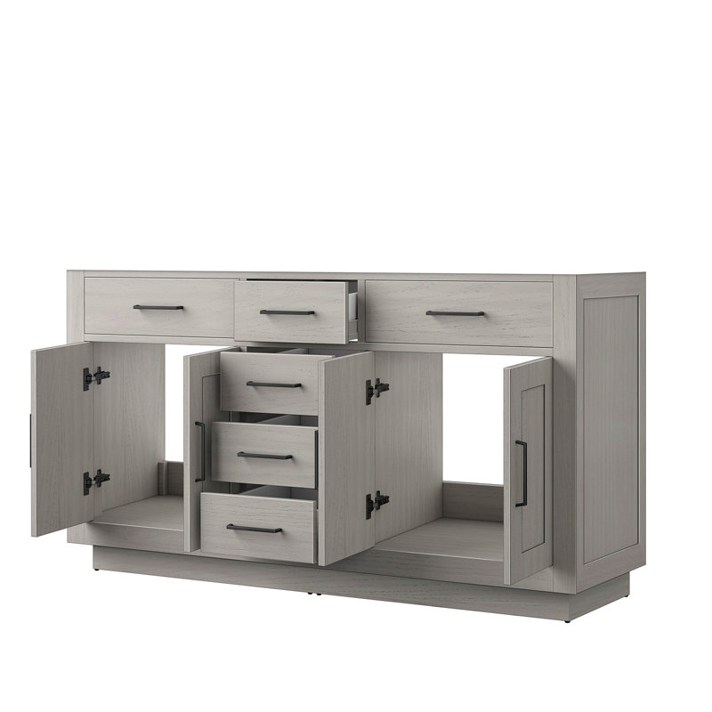 Meuble-lavabo double en chêne 60 po X P 22 po D, Blanc, Noir mat