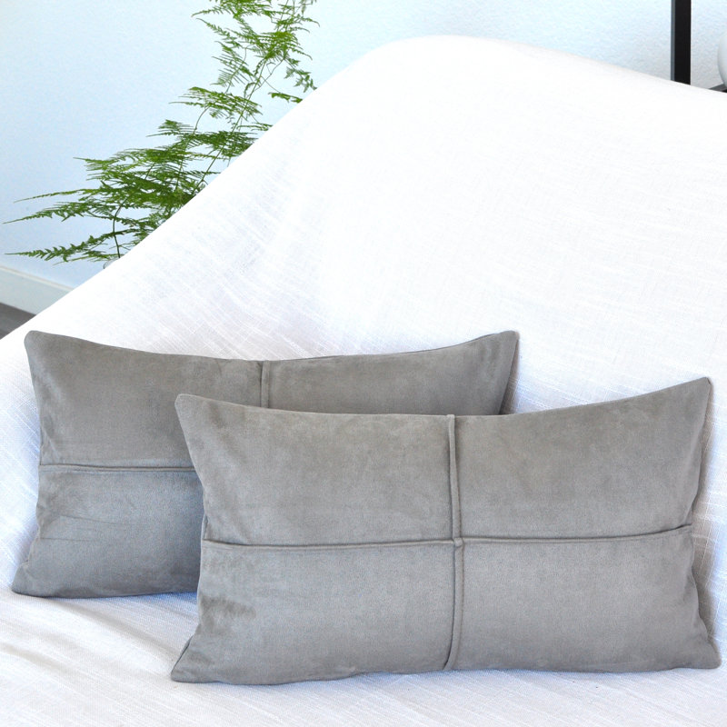 Coussin décoratif en micro suède, coussin en faux suède (paquet de 2), H 12 po x l 20 po, Polyester, Gris