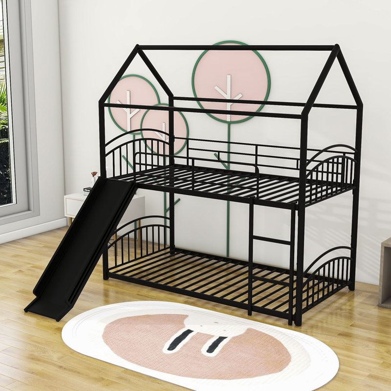 Lit superposé simple avec glissade Antwaun Kids, Noir