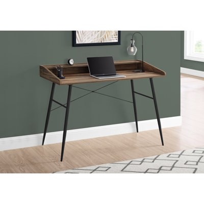 Bureau d'ordinateur, bureau personnel, ordinateur portable, tablettes de rangement, L 48 po, travail, stratifié brun, métal noir, contemporain, moderne