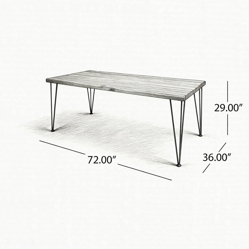 Ensemble de salle à manger d'extérieur 7 pièces pour 6 tables rectangulaires en bois d'acacia de 72 pouces avec chaises en rotin