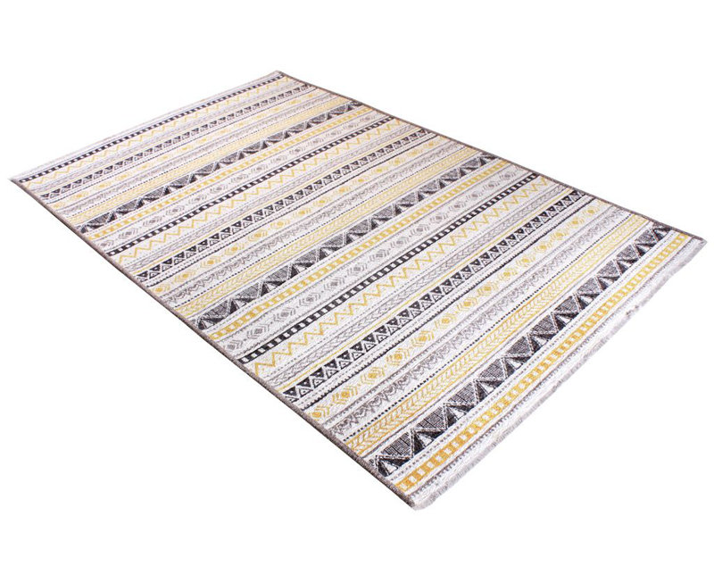 Alfa Rich Aztec Yellow Black Washable Cotton Area Rugs for Living Room Bedroom Kitchen Dining Rug, Rectangle 5'1" x 7'5"