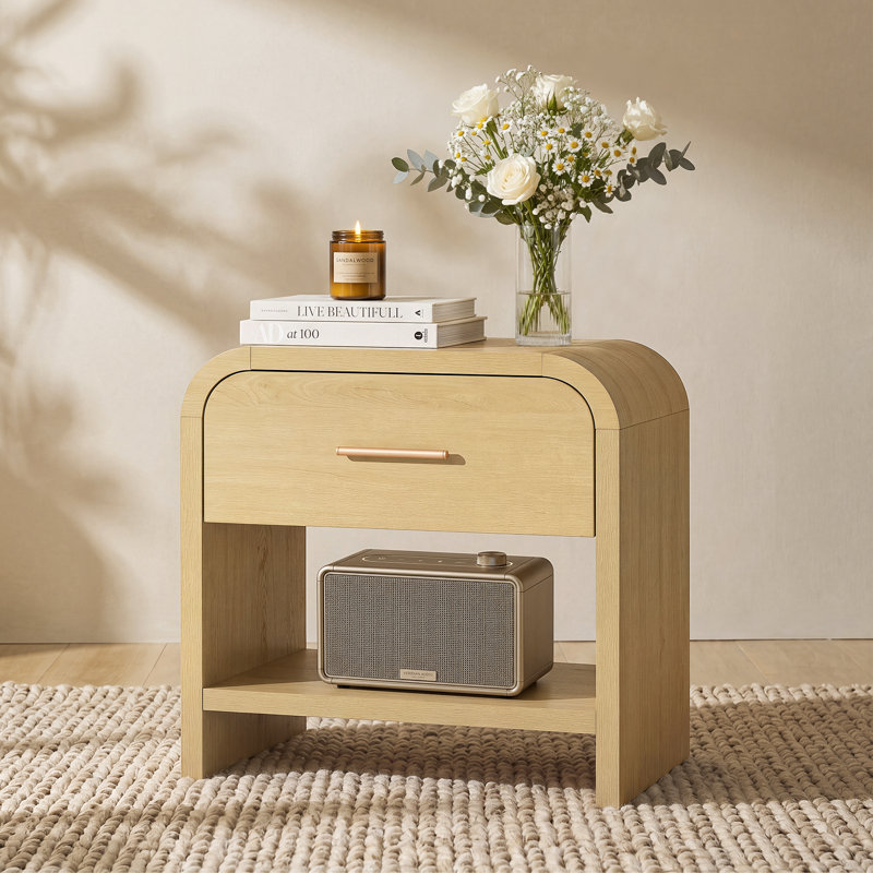 Ensemble de table de chevet moderne avec 2 tables de chevet en bois, Chêne éclatant