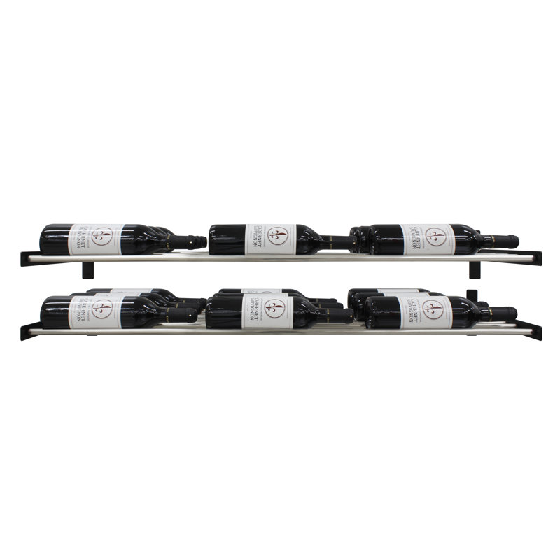 Silver Wall-Mounted Horizontal Wine Display Rack, 9 Bottle Capacity