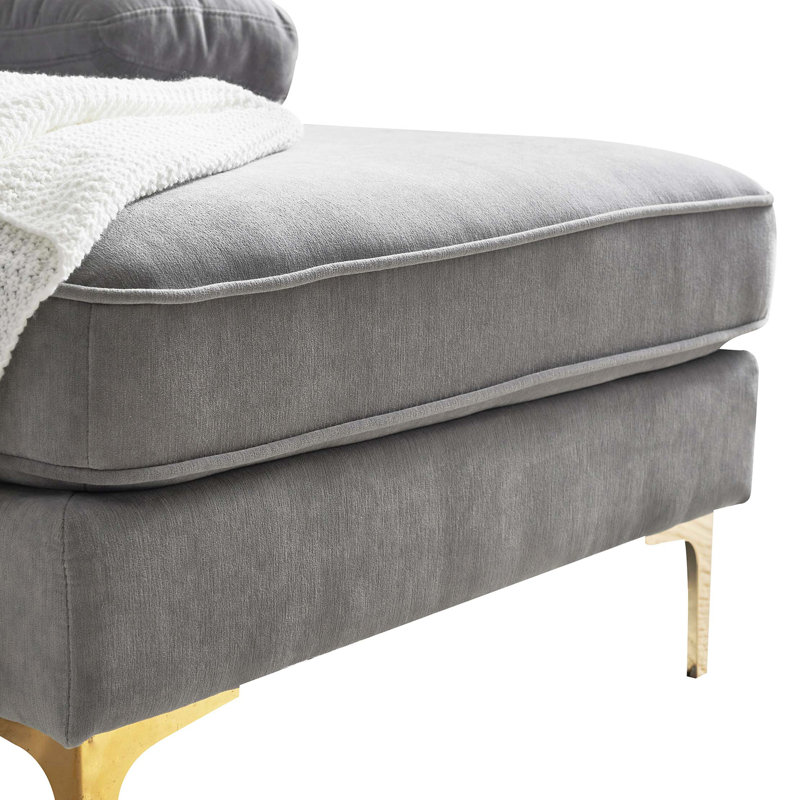 Canapés modulaires modernes en velours de 82,6 po en L pour salon, chambre à coucher, Gris clair