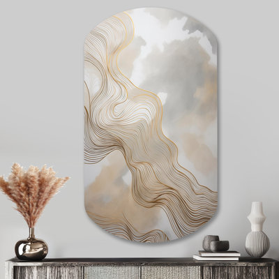 Gold And Grey Linear Expressions V - Line Art Asymmetrical Metal Wall Art for Living Room, Gold Cylinder Metal Art Print