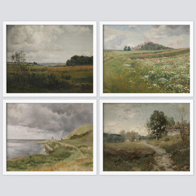 "Paysage champêtre de campagne", impression sur papier 4 pièces
