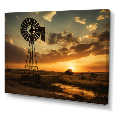 Texas Rustic Windmills Framed On Canvas Print