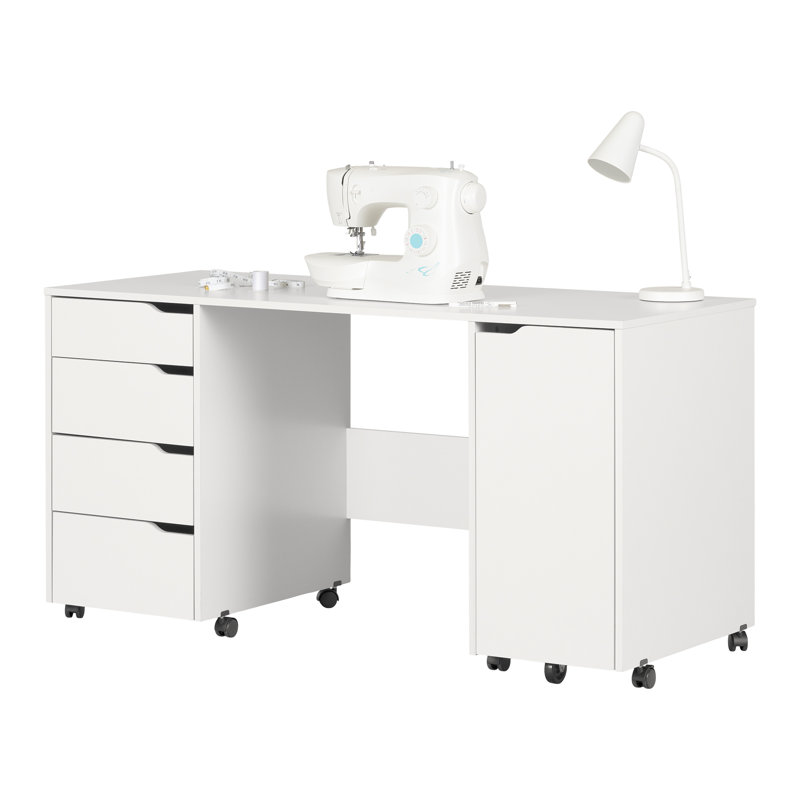 Pure White Mobile Craft Workstation with Drawers and Sliding Shelf