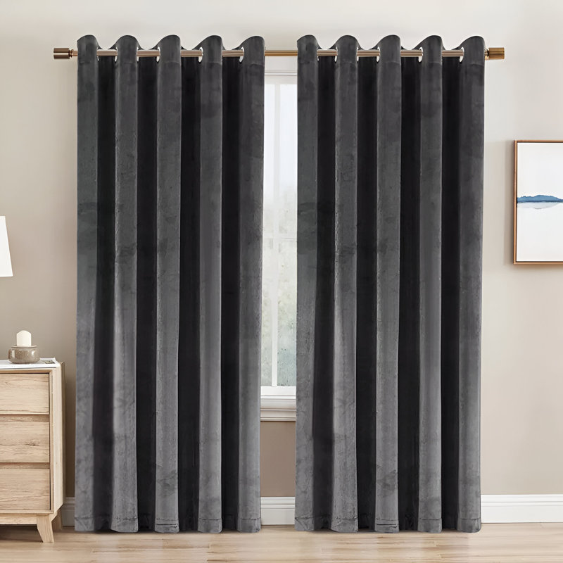 Crushed Velvet Eyelet Window Curtains, Charcoal, 168cm Width x 183cm Drop