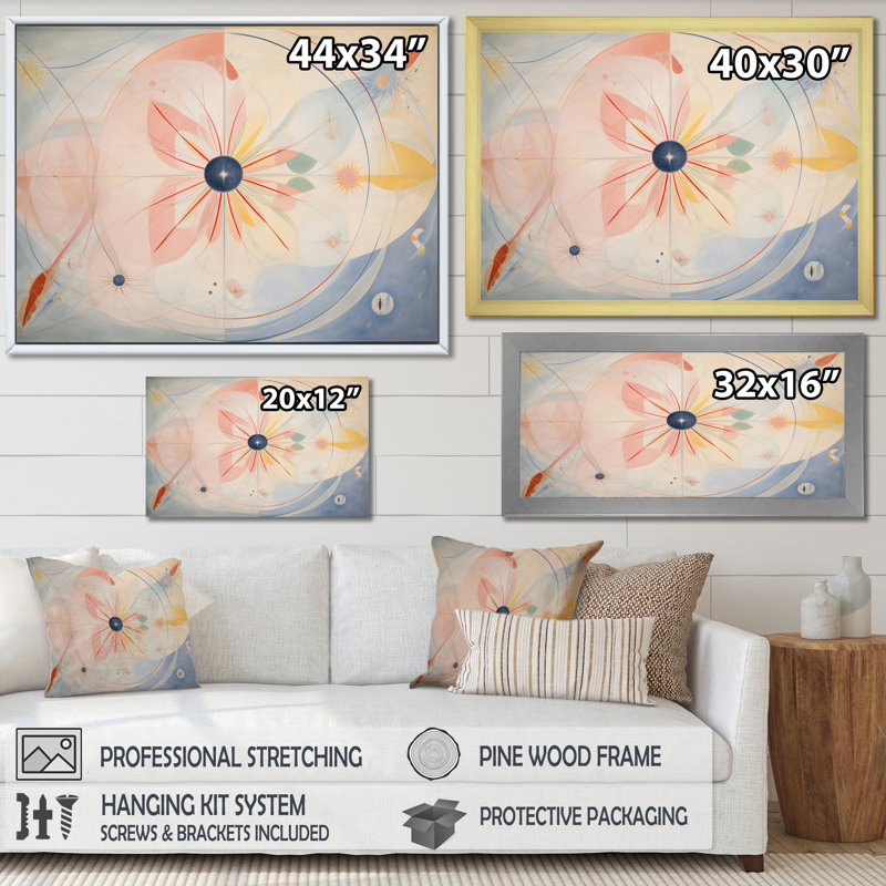 Cosmic naissance éclat rétro pastel - imprimé, Cadre simple blanc, H 16 po x l 32 po x P 1 po