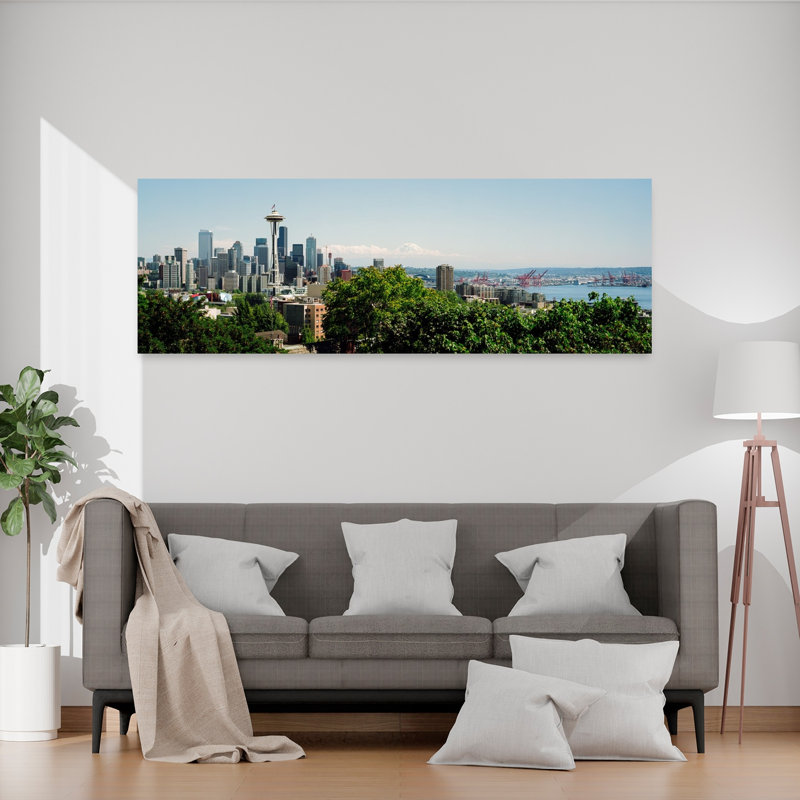 Skyscrapers in a city Space Needle Seattle Washington State USA 1 Piece Wrapped Canvas Panoramic Wall Art