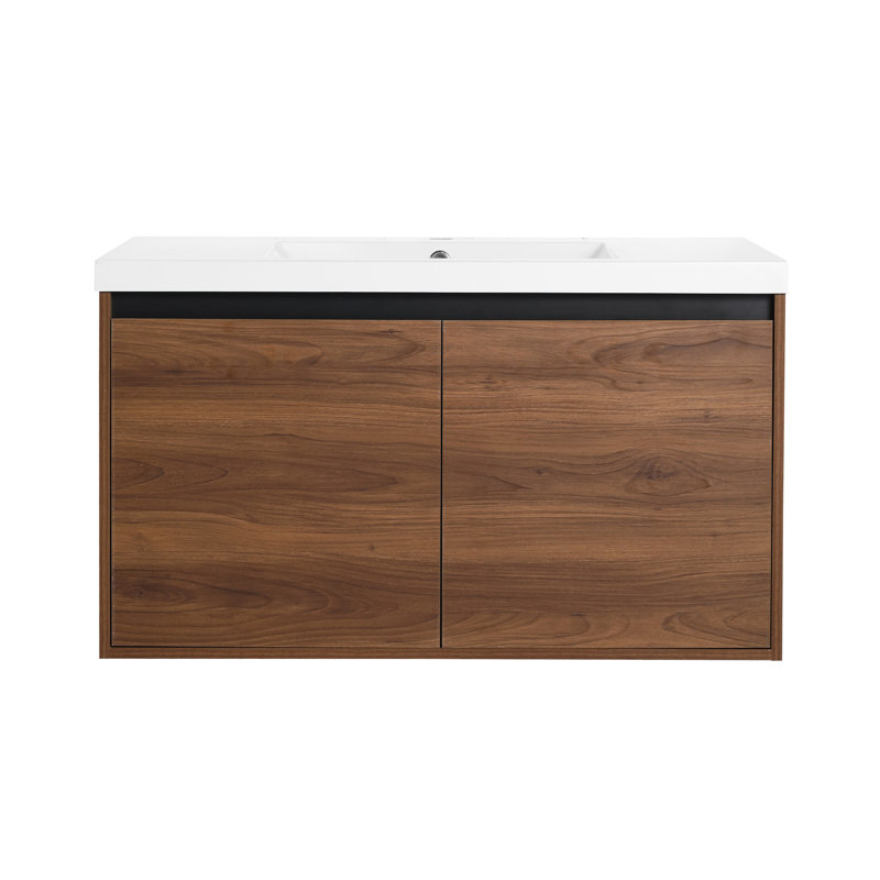 Meuble-lavabo 36 po, brun avec lavabo de comptoir en résine - armoire 2 portes, bois d'ingénierie garde un nouveau look durable, meuble-lavabo 36 po, lavabo, armoire, bois