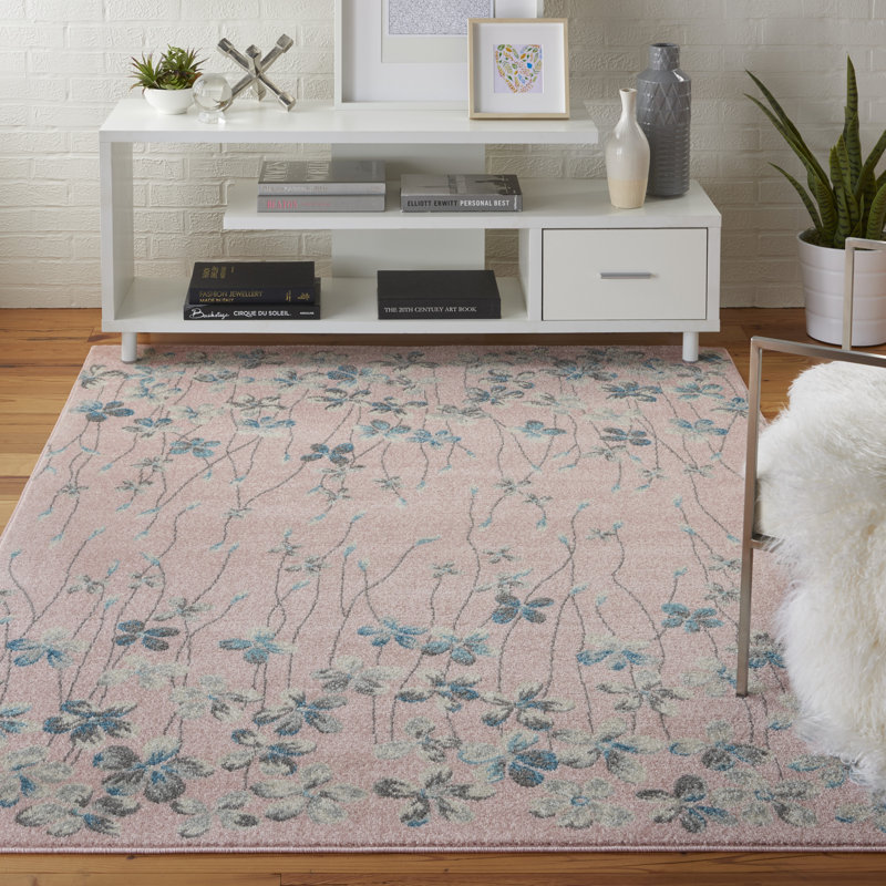 Tapis floral rose en polypropylène tissé à la machine, Rectangle 6 pi x 9 pi