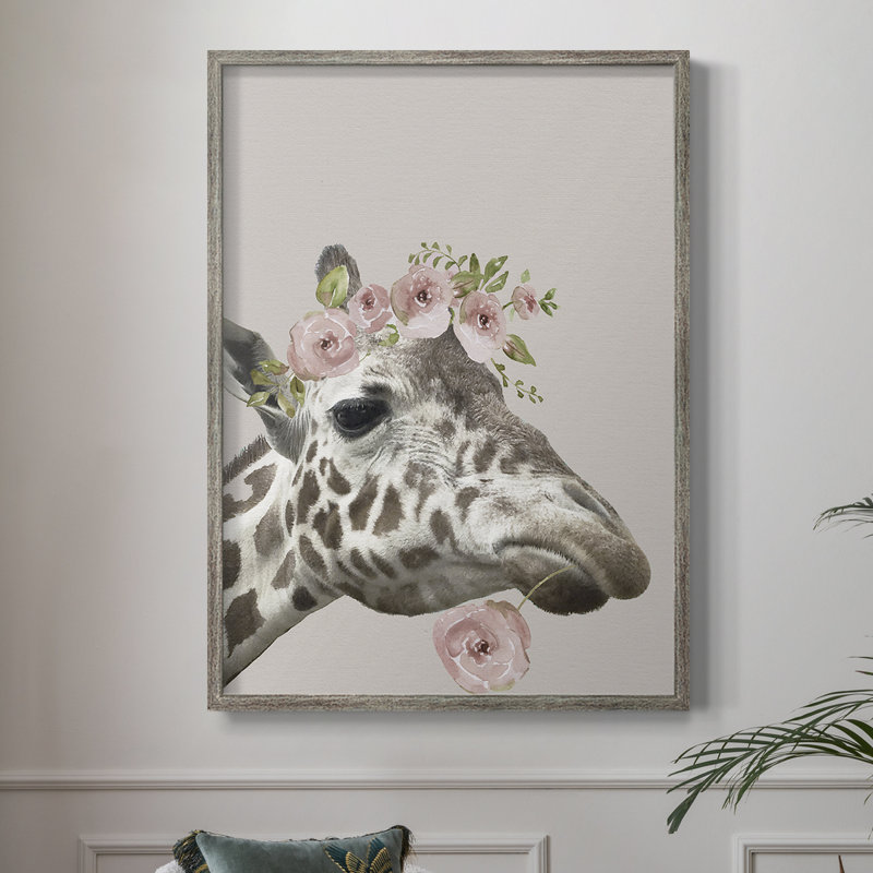 «Peek A Boo Giraffe II», reproduction encadrée - bois massif, H 21 po x l 17 po