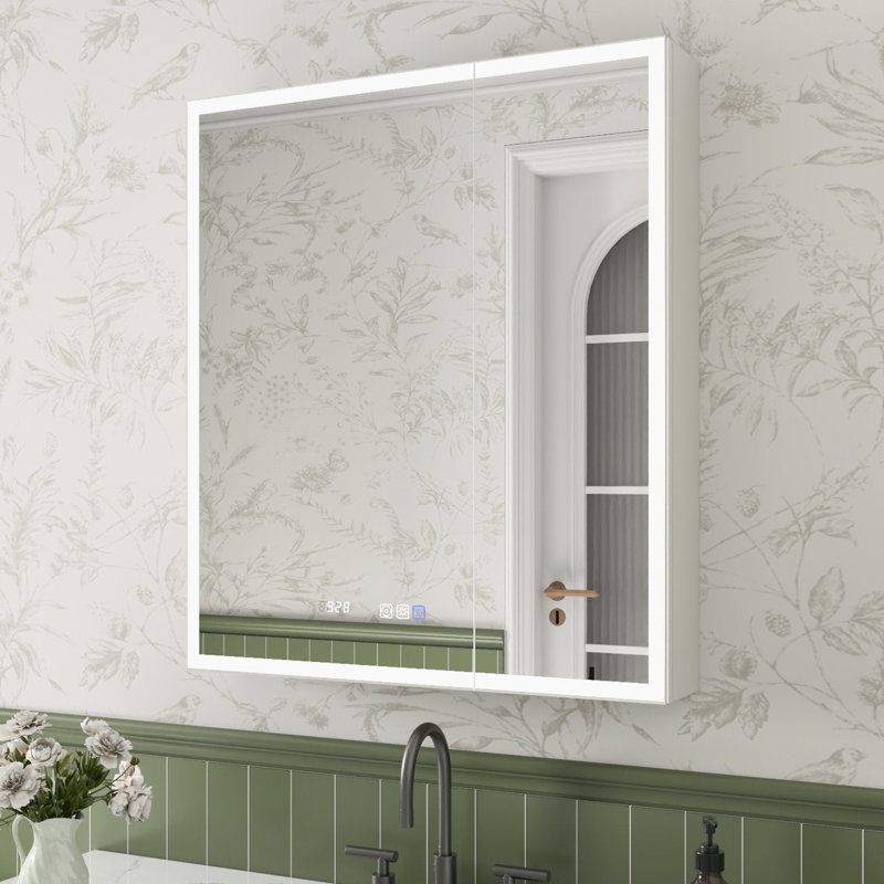 Pharmacie à DEL sans cadre avec miroir et tablettes réglables, H 32 po x l 28 po x P 5,25 po, Réversible