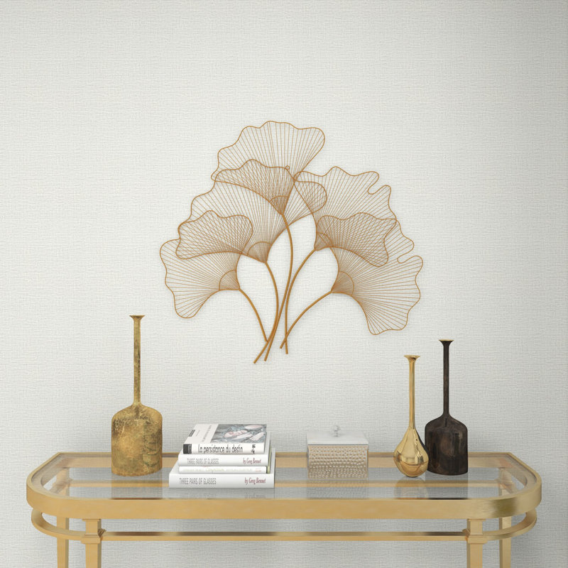 Décoration murale florale en feuille d'or métallique, 36 po x 33 po