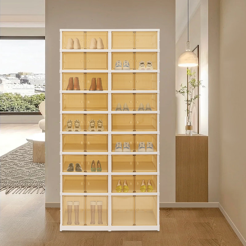 9-Tier Foldable Shoe Rack Plastic Collapsible Shoes Storage Box
