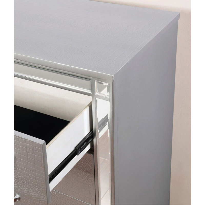Tiroir 2 tiroirs en bois avec bordure miroir, argent