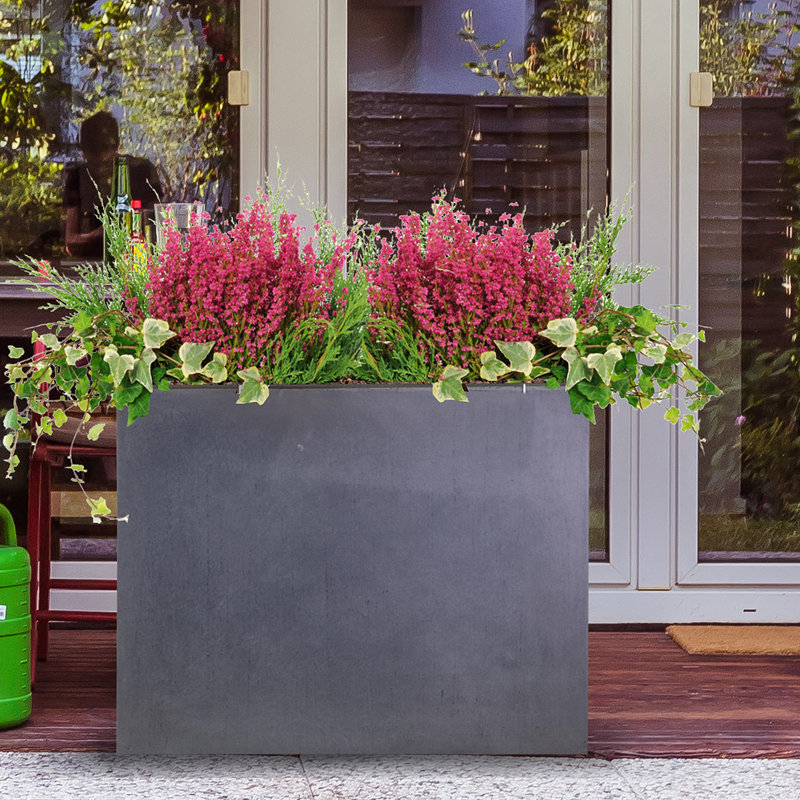 Frostproof, Concrete Effect Garden Planter Pot with Drainage Holes, Dark Grey, 50.5cm H x 60cm W x 30cm D