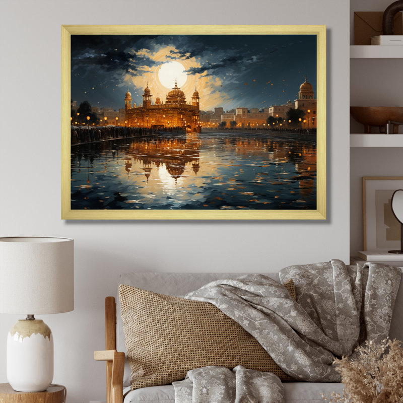 Hinduisim Golden Temple I - Hindouisme, art mural, Cadre doré simple, H 24 po x l 32 po x P 1 po