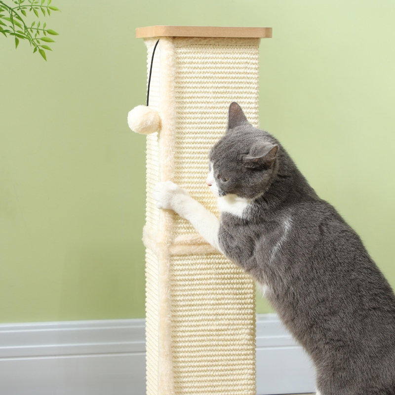3-in-1 Cat Scratching Post, 67cm Cat Scratcher with Track Ball Toy 34*34*67 cm MDF 1 Piece Cat Scratching Post Oak Hanging Toy Ball
