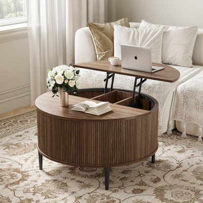 Designer Curved Three-dimensional Texture Lift Top Coffee Table