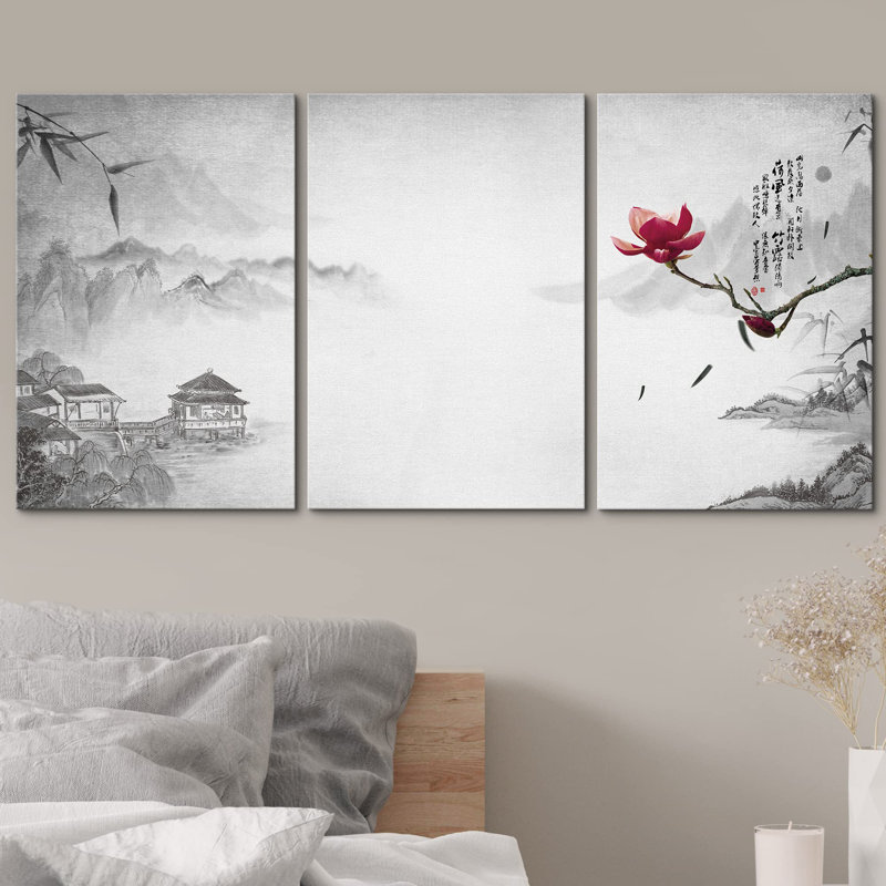 Art de la culture de lotus rouge sur la province chinoise, nature sauvage, art moderne, Toile tendue, H 36 po x l 72 po