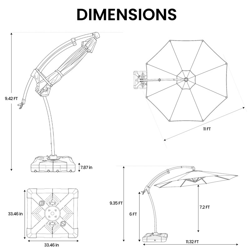 Pavillon de jardin permanent en métal Parasol octogonal en porte-à-faux avec base, Octagonal, 104" H x 129.96" W x 129.96" D
