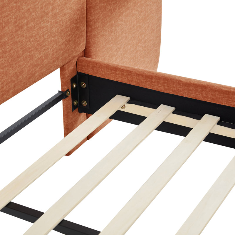 Michaelin Contemporary Minimalist Upholstered Platform Bed With Floating Nightstands, Orange