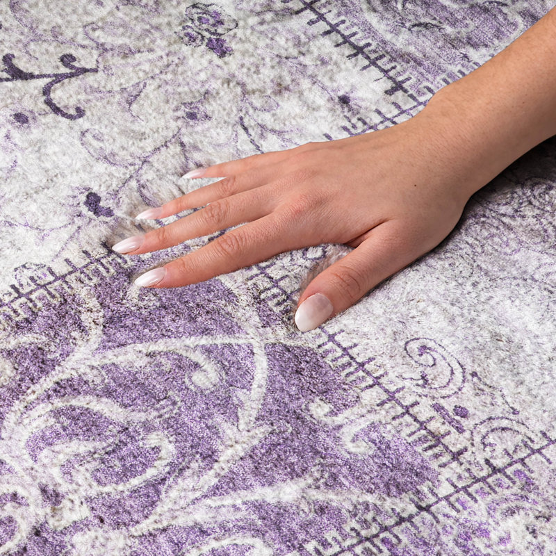 Tapis à poils longs de qualité supérieure lavable à la machine ADS566, 2 pi 6 po x 3 pi 10 po, Mauve