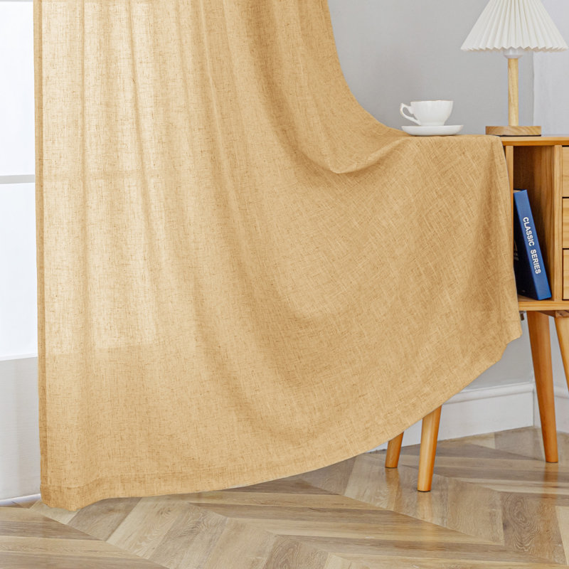 Toyoko Linen Blend Semi-Sheer Back Tab Curtains, 52" W x 108" L, Tan Brown