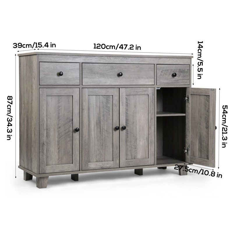 Buffet 47,2 po avec 3 tiroirs et tablettes réglables Zekai