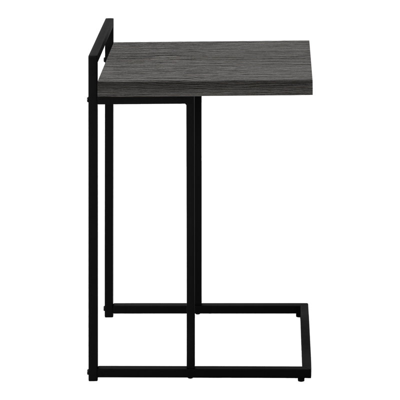 Table d'appoint, en forme de C, bout, côté, collation, salon, chambre à coucher, stratifié gris, métal noir, contemporain, moderne