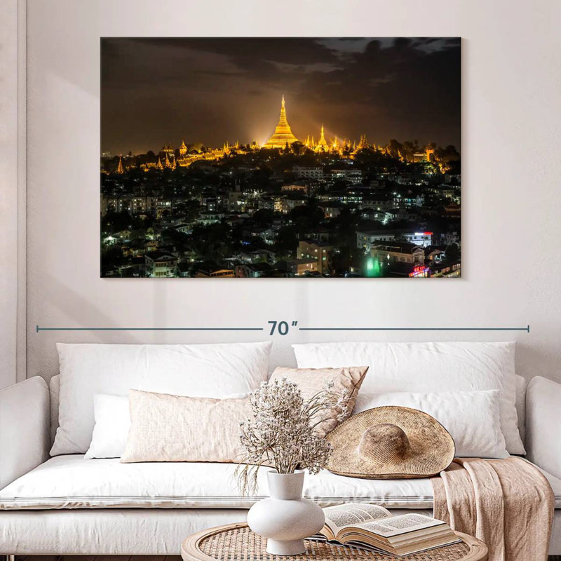 Pagode Javetta Shwedagon au-dessus de Rangoun, H 34 po x l 51 po
