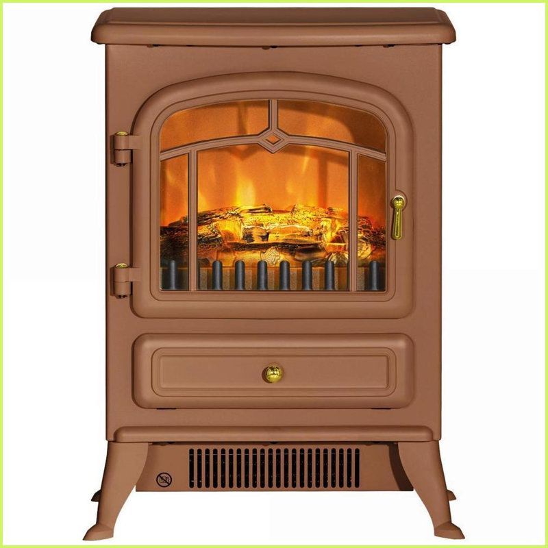 Foyer électrique chauffant, poêle autoportant avec flammes DEL et amp; Bûches | 750 W / 1500 W, protection contre la surchauffe | Brun foncé | Métal
