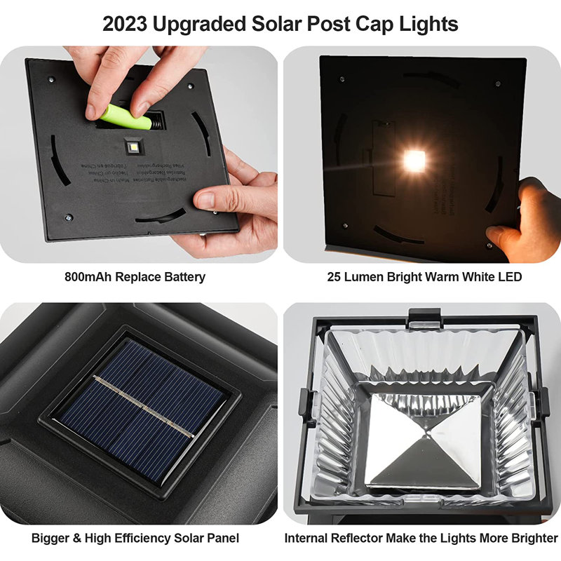 Low Voltage Solar Powered Integrated LED Fence Post Cap Light Pack, Black
