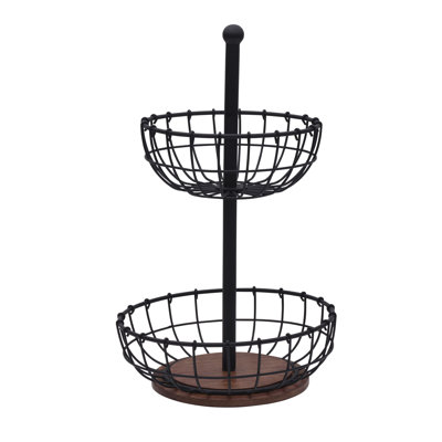 Pfaltzgraff Anvil Cage 2-Tier Iron and Mango Wood Countertop Basket