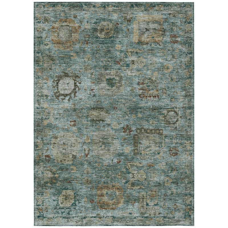 Machine Washable Indoor/Outdoor Chantille ACN2429 Traditional Rug, Teal, 3' x 5'