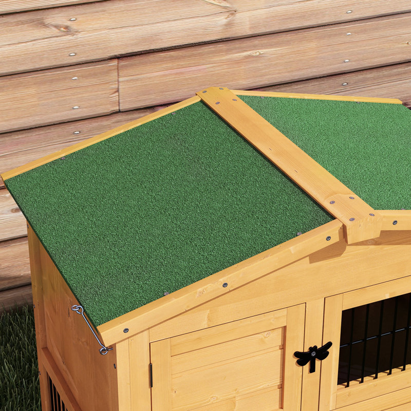 Rabbit Cage Space Two-Level Yellow Fir Wood Easy To Access Pet Outdoor Design Color Quality Structure Maintain