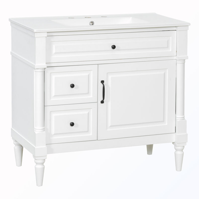 Freestanding Bathroom Cabinet With Flip Drawer, White
