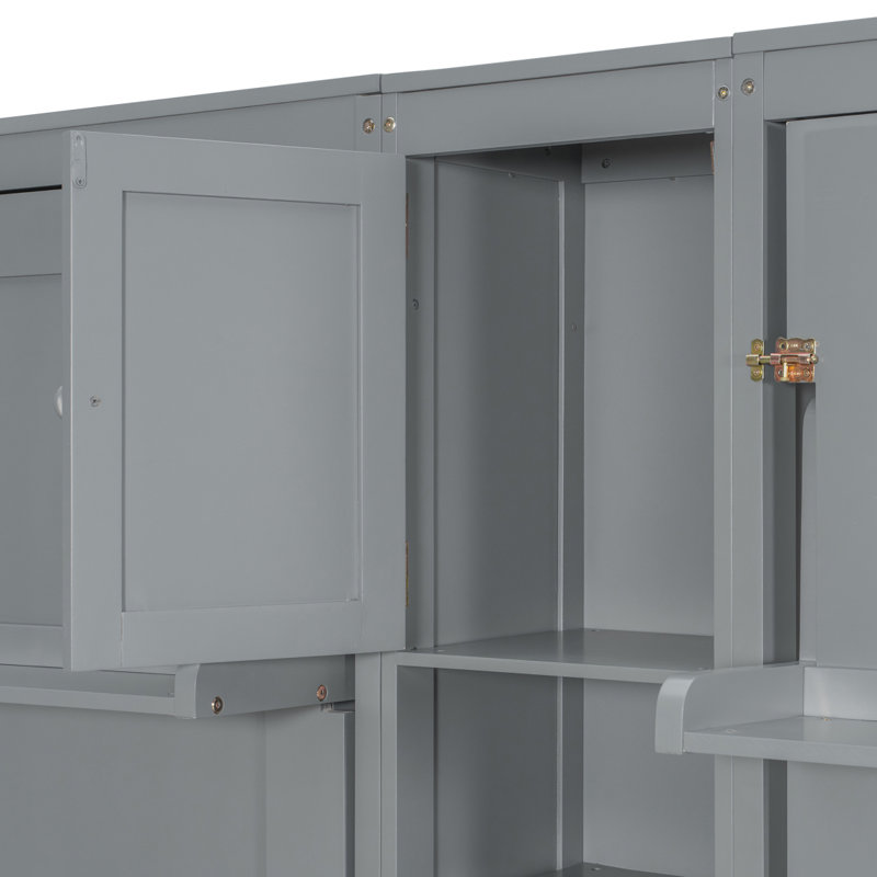 Lits simples escamotables doubles avec armoires et tablettes, gris, gris