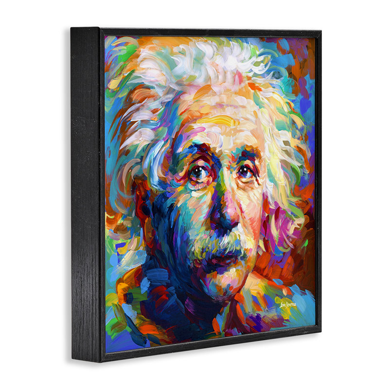 Portrait abstrait d'Albert Einstein encadré sur bois par Leon Devenice, H 24 po x l 24 po x P 1,5 po