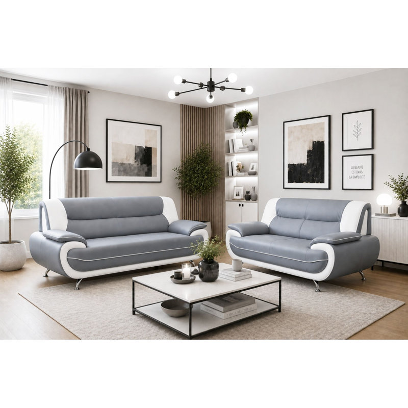 Hartle 2 - Piece Faux Leather Living Room Set, Grey/White