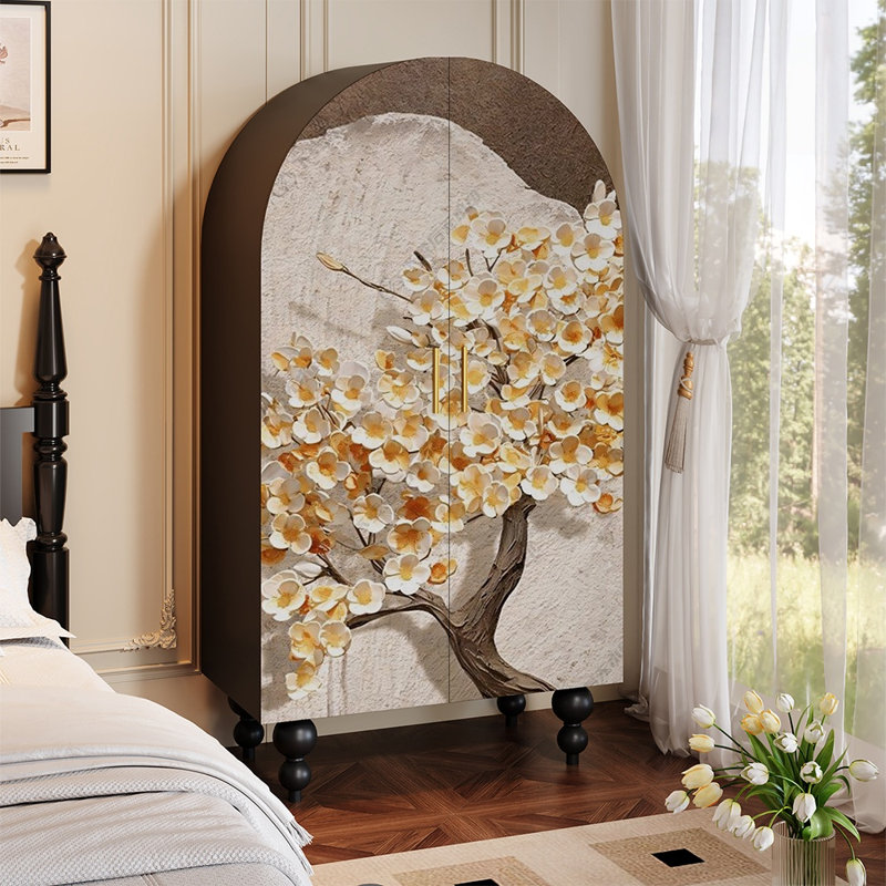 Armoire française rétro en bois massif à motif floral