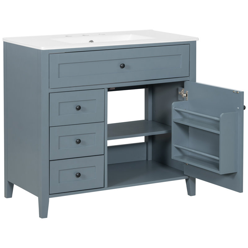 36-Inch Blue Gray Bathroom Vanity With Sink, Blue Gray